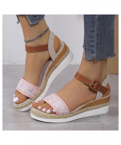 Women's Athletic Outdoor Sandals Party Evening Memory Foam Women's Heeled Sandals Short Thick Low Block Heels Pink $15.18 Fas...