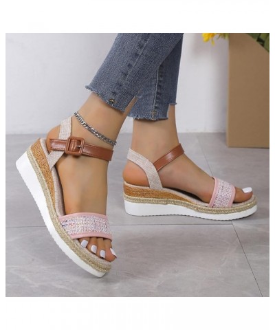 Women's Athletic Outdoor Sandals Party Evening Memory Foam Women's Heeled Sandals Short Thick Low Block Heels Pink $15.18 Fas...