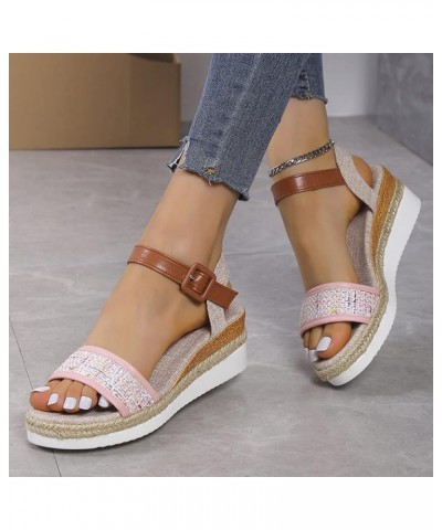 Women's Athletic Outdoor Sandals Party Evening Memory Foam Women's Heeled Sandals Short Thick Low Block Heels Pink $15.18 Fas...