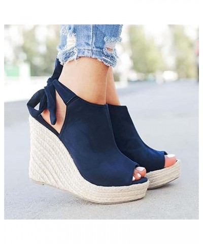 Sandals for Women Dressy Summer,Women's Espadrilles Wedge Platform Sandal Open Toe Strappy Slip On Beach Sandal Blue $9.01 Ou...