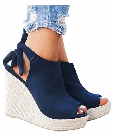 Sandals for Women Dressy Summer,Women's Espadrilles Wedge Platform Sandal Open Toe Strappy Slip On Beach Sandal Blue $9.01 Ou...