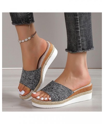 Ladies Beach Sandals Women Fashion Color Matching Cloth Shoes Open Toe Casual Slope Heel Thick Sole Beach Sippers Black $19.1...