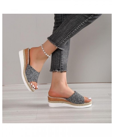 Ladies Beach Sandals Women Fashion Color Matching Cloth Shoes Open Toe Casual Slope Heel Thick Sole Beach Sippers Black $19.1...