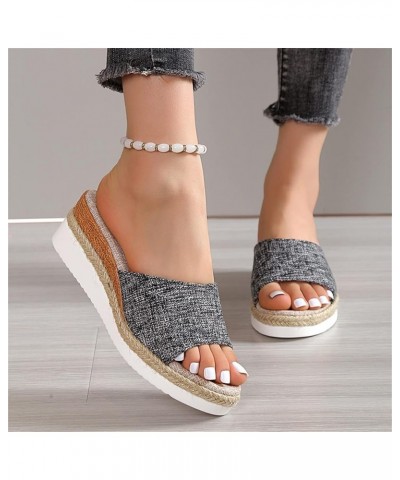 Ladies Beach Sandals Women Fashion Color Matching Cloth Shoes Open Toe Casual Slope Heel Thick Sole Beach Sippers Black $19.1...