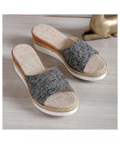 Ladies Beach Sandals Women Fashion Color Matching Cloth Shoes Open Toe Casual Slope Heel Thick Sole Beach Sippers Black $19.1...