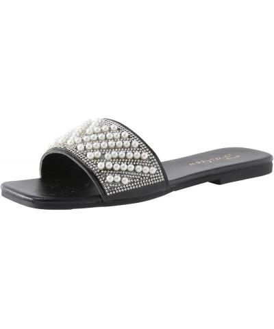 Women's Non Slip Slide Sandals Spring Summer Women Slippers Lightweight Pearl Sequins Solid Open Toe Comfortable Beach Style ...