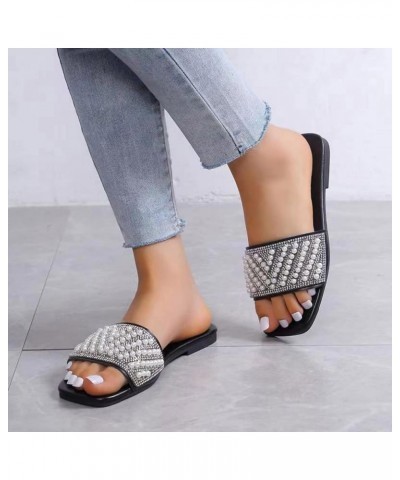 Women's Non Slip Slide Sandals Spring Summer Women Slippers Lightweight Pearl Sequins Solid Open Toe Comfortable Beach Style ...