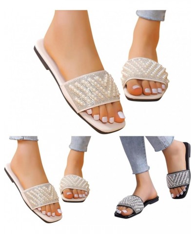 Women's Non Slip Slide Sandals Spring Summer Women Slippers Lightweight Pearl Sequins Solid Open Toe Comfortable Beach Style ...