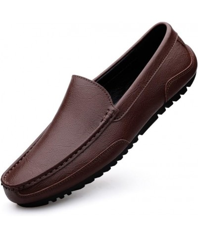 Mens Loafers Shoe Round Toe PU Leather Loafer Shoes Anti-Slip Resistant Flat Heel Fashion Slip On Brown $28.08 Loafers & Slip...