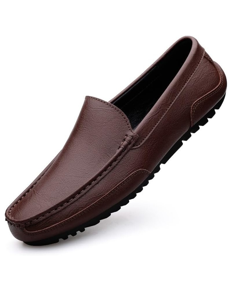 Mens Loafers Shoe Round Toe PU Leather Loafer Shoes Anti-Slip Resistant Flat Heel Fashion Slip On Brown $28.08 Loafers & Slip...