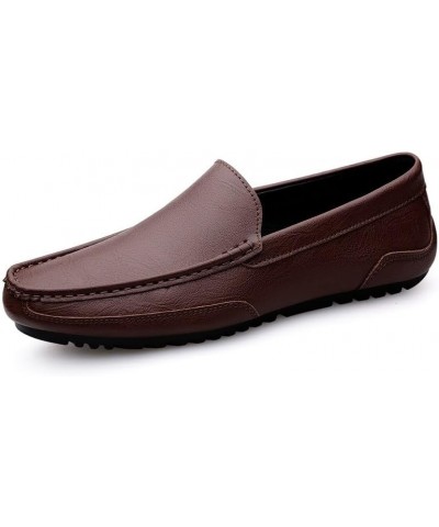 Mens Loafers Shoe Round Toe PU Leather Loafer Shoes Anti-Slip Resistant Flat Heel Fashion Slip On Brown $28.08 Loafers & Slip...