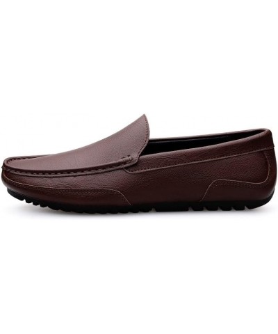 Mens Loafers Shoe Round Toe PU Leather Loafer Shoes Anti-Slip Resistant Flat Heel Fashion Slip On Brown $28.08 Loafers & Slip...