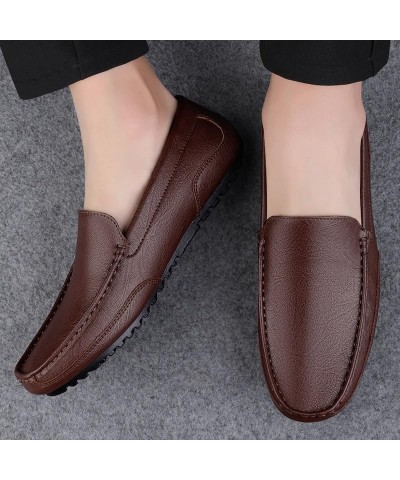 Mens Loafers Shoe Round Toe PU Leather Loafer Shoes Anti-Slip Resistant Flat Heel Fashion Slip On Brown $28.08 Loafers & Slip...