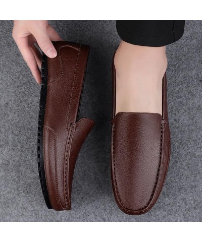 Mens Loafers Shoe Round Toe PU Leather Loafer Shoes Anti-Slip Resistant Flat Heel Fashion Slip On Brown $28.08 Loafers & Slip...