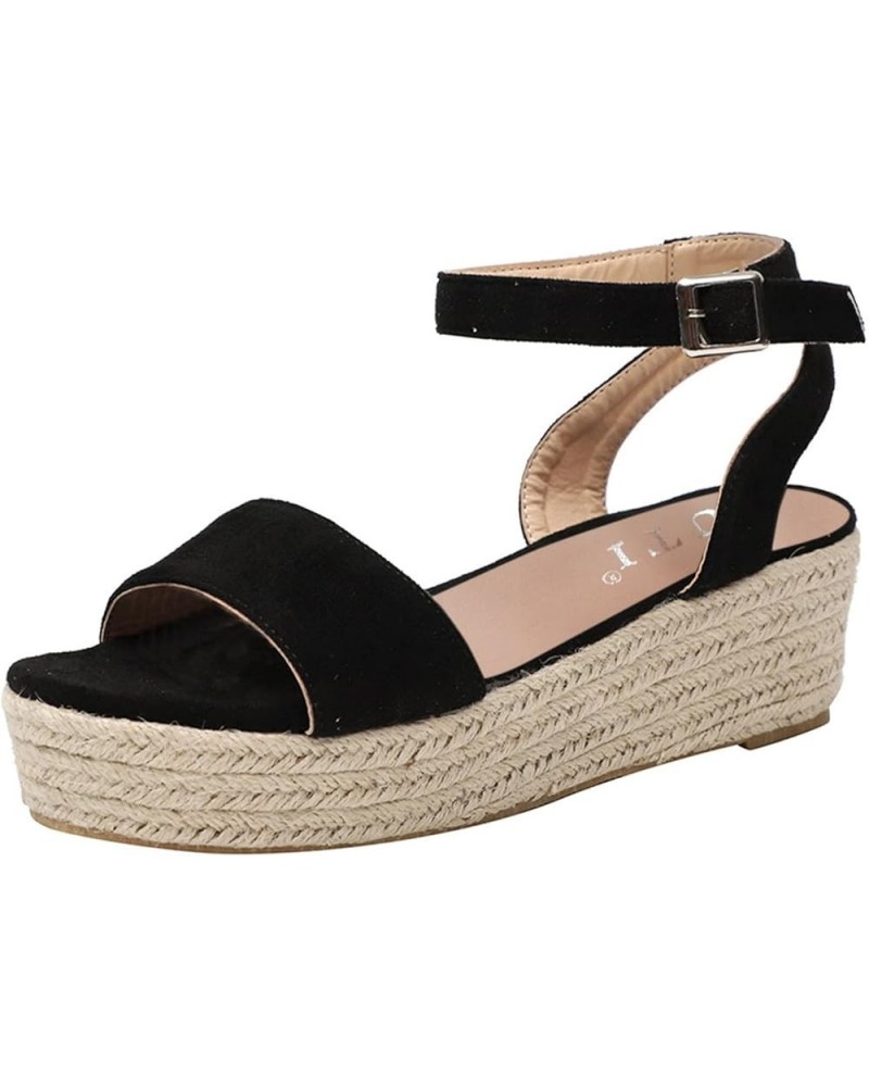 Wedge Sandals for Women,Women's Espadrille Leopard Ankle Strap Wedge Platform Sandals Classic Slippers Black $20.89 Outdoor S...