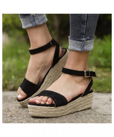 Wedge Sandals for Women,Women's Espadrille Leopard Ankle Strap Wedge Platform Sandals Classic Slippers Black $20.89 Outdoor S...