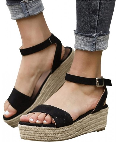 Wedge Sandals for Women,Women's Espadrille Leopard Ankle Strap Wedge Platform Sandals Classic Slippers Black $20.89 Outdoor S...