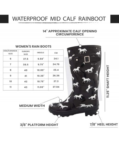 Women's Hurricane Wellie Rain Boots - Mid-Calf Length - Glossy Matte Waterproof Rubber Shoes Horse/Black Glossy $18.02 Boots