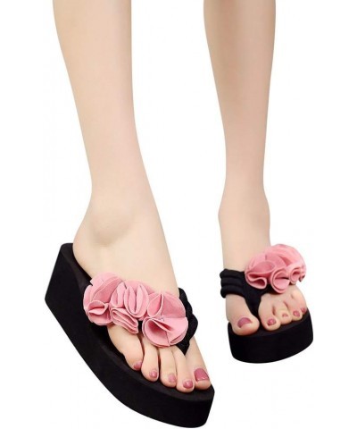 Beach Flip Flops, Women Summer Beach Slippers Pearl Rhinestone Flip Flops Z-01 Pink $11.10 Outdoor Shoes