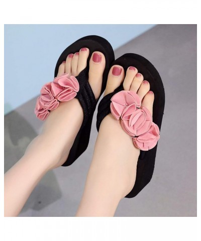 Beach Flip Flops, Women Summer Beach Slippers Pearl Rhinestone Flip Flops Z-01 Pink $11.10 Outdoor Shoes