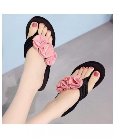 Beach Flip Flops, Women Summer Beach Slippers Pearl Rhinestone Flip Flops Z-01 Pink $11.10 Outdoor Shoes