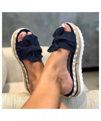 flat sandals for women Slip-On Toe Beach Sandals Flat Breathable Bow Women's Weave Open Shoes Summer Women's sandals Blue $11...