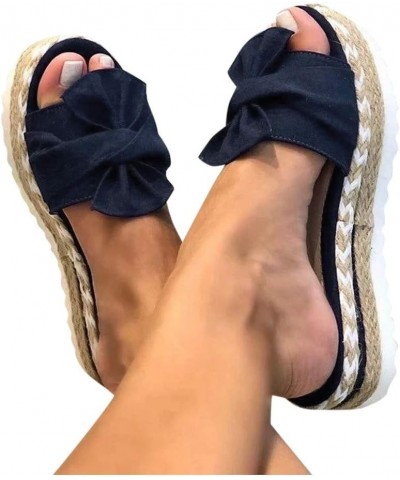 flat sandals for women Slip-On Toe Beach Sandals Flat Breathable Bow Women's Weave Open Shoes Summer Women's sandals Blue $11...