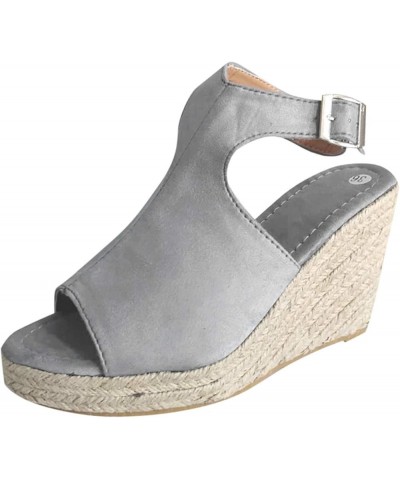 Sandals for Women Casual Summer Wedge Espadrilles Sandals Ankle Strap Open Toe Beach Boho Sandals Roman Shoes Z01-grey $14.94...