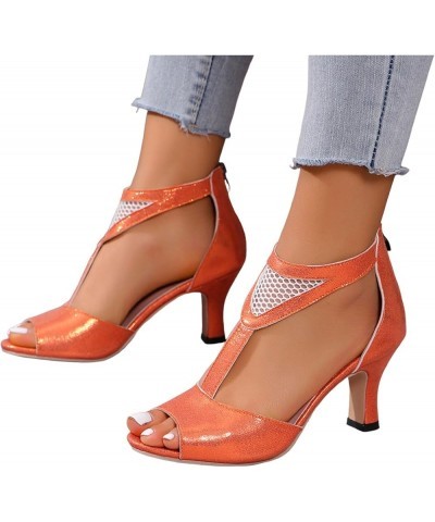 Dressy Heel Sandals for Women 2024 Solid Trendy Open Toe Work Office Spring Buckle Casual Comfy Wedding Y2K Summer Orange $13...