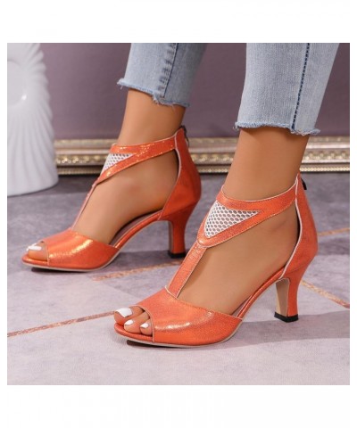 Dressy Heel Sandals for Women 2024 Solid Trendy Open Toe Work Office Spring Buckle Casual Comfy Wedding Y2K Summer Orange $13...