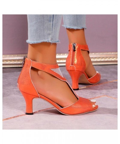 Dressy Heel Sandals for Women 2024 Solid Trendy Open Toe Work Office Spring Buckle Casual Comfy Wedding Y2K Summer Orange $13...