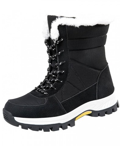 Womens Lace up Snow Boots Warm Anti-Slip Ankle Boots Waterproof Fur Lined Warm Winter Boots Ladies Outdoor Walking Shoes Blac...