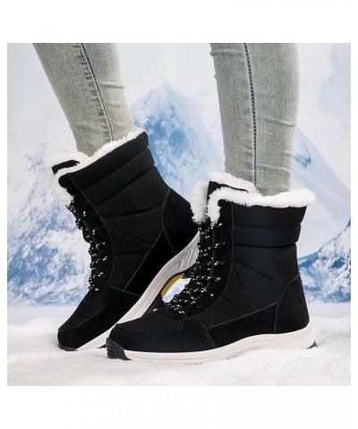 Womens Lace up Snow Boots Warm Anti-Slip Ankle Boots Waterproof Fur Lined Warm Winter Boots Ladies Outdoor Walking Shoes Blac...