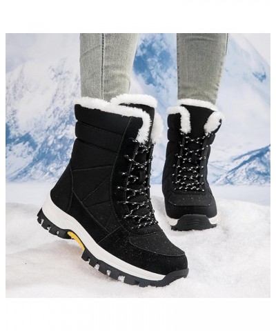 Womens Lace up Snow Boots Warm Anti-Slip Ankle Boots Waterproof Fur Lined Warm Winter Boots Ladies Outdoor Walking Shoes Blac...