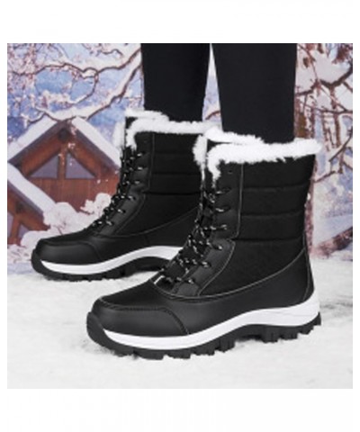 Womens Lace up Snow Boots Warm Anti-Slip Ankle Boots Waterproof Fur Lined Warm Winter Boots Ladies Outdoor Walking Shoes Blac...