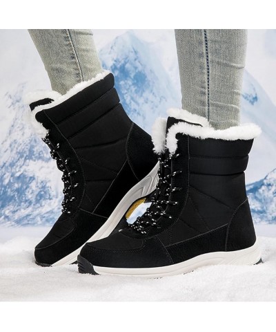 Womens Lace up Snow Boots Warm Anti-Slip Ankle Boots Waterproof Fur Lined Warm Winter Boots Ladies Outdoor Walking Shoes Blac...