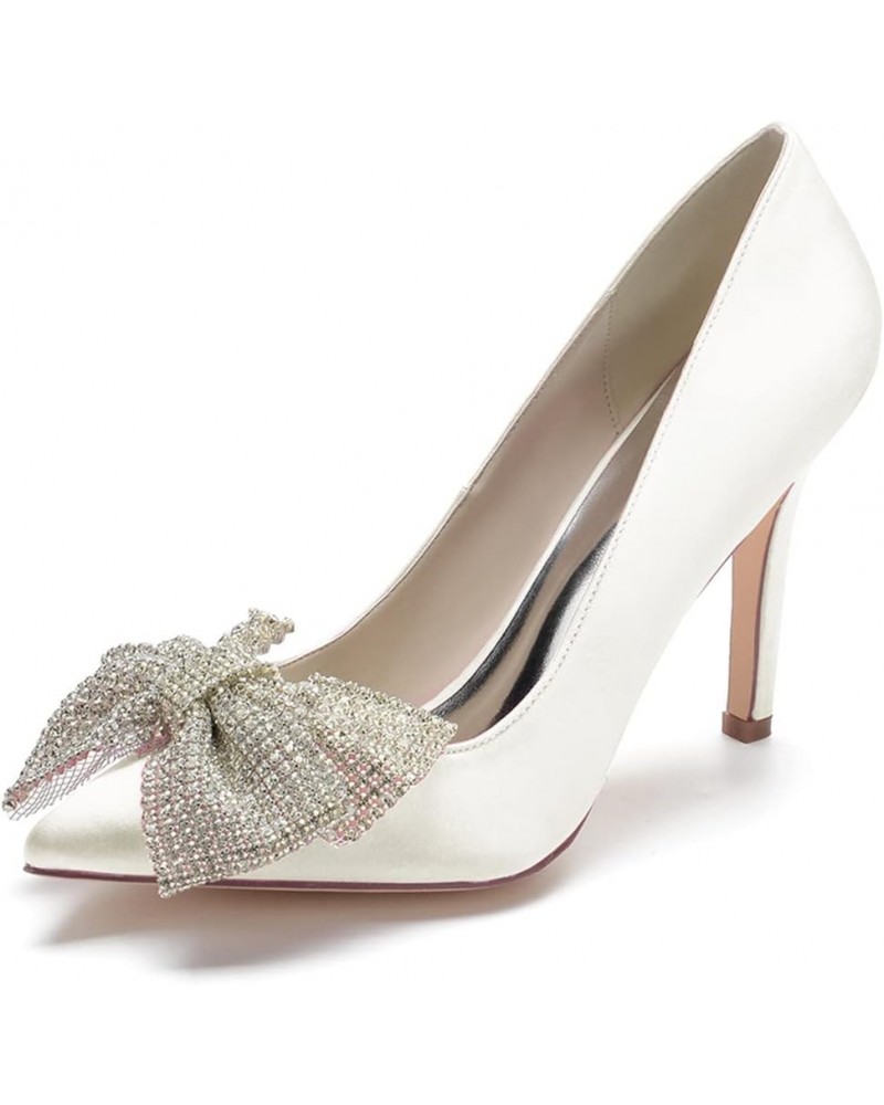 Ladies High Heel Womens Wedding Bridal Evening Prom Party Bow Court Shoes Ivory White $29.91 Pumps