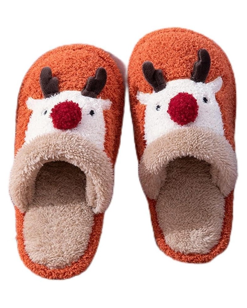 Female Winter Cute Antler Couple Soft Bottom Indoor Home Furnishing Plush Christmas Deer Slippers Orange 38-39 (fit 37-38) $2...