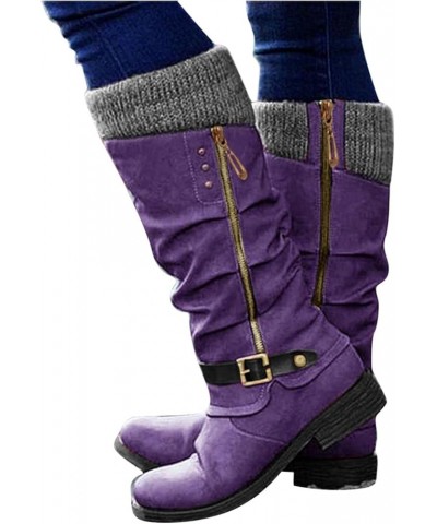 Ankle Booties For Women Platform Rounded Toe Sock Shoes Over-The-Knee Thigh High Knee High Chelsea Boots Purple $25.05 Boots