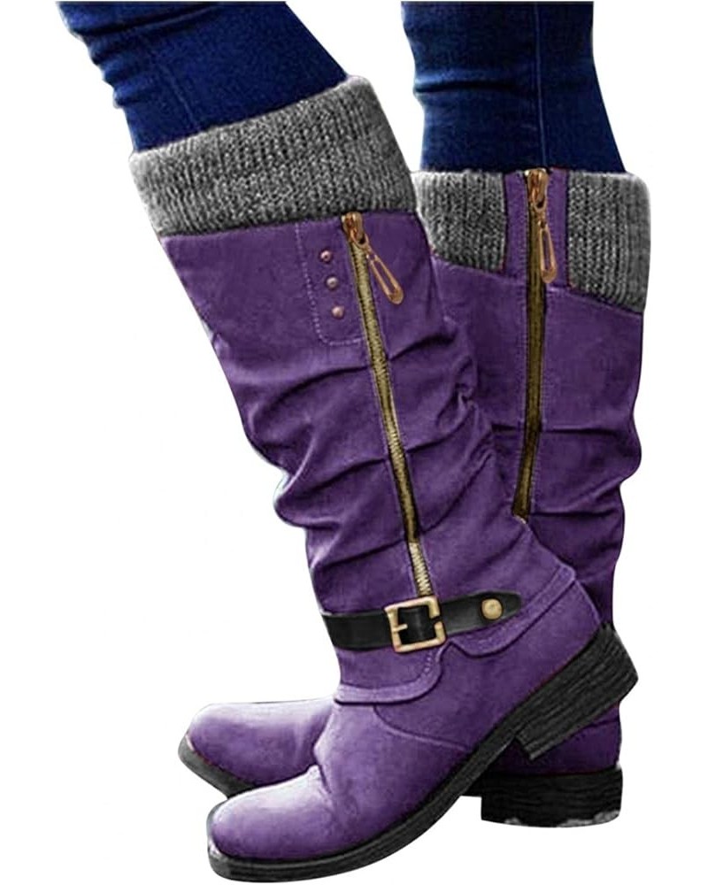 Ankle Booties For Women Platform Rounded Toe Sock Shoes Over-The-Knee Thigh High Knee High Chelsea Boots Purple $25.05 Boots