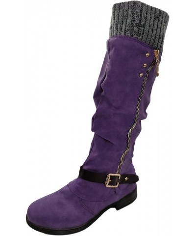 Ankle Booties For Women Platform Rounded Toe Sock Shoes Over-The-Knee Thigh High Knee High Chelsea Boots Purple $25.05 Boots