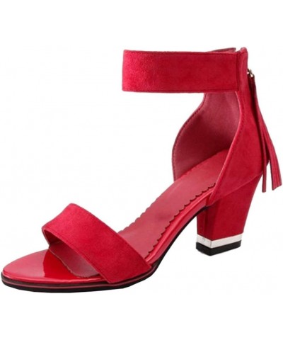 Fashion Sandals with Mini/Large Size Available Cute Sandals with High Chunky Heel for Women Red $20.08 Sandals