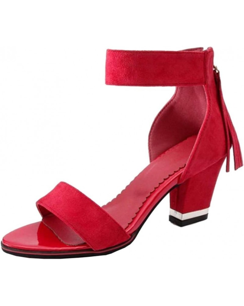 Fashion Sandals with Mini/Large Size Available Cute Sandals with High Chunky Heel for Women Red $20.08 Sandals