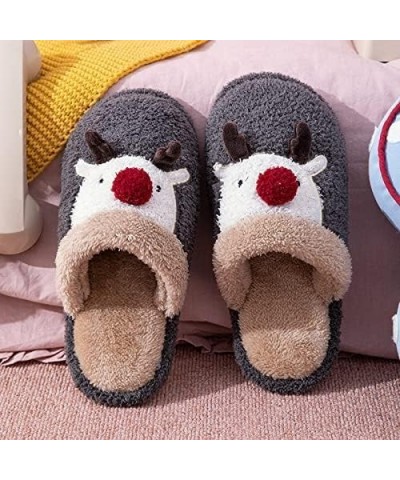 Female Winter Cute Antler Couple Soft Bottom Indoor Home Furnishing Plush Christmas Deer Slippers Orange 38-39 (fit 37-38) $2...