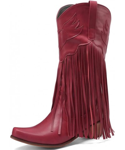 Mid Calf Fringe Cowboy Boots for Women 75 Red $27.43 Boots