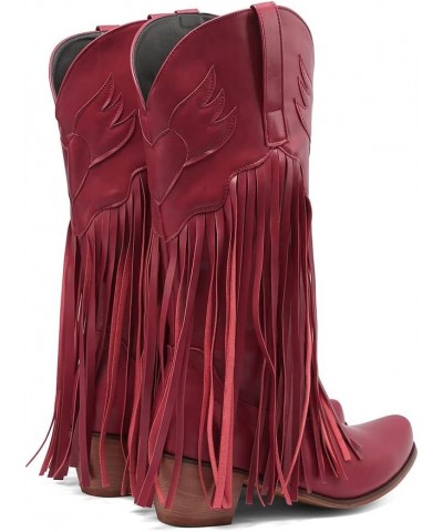 Mid Calf Fringe Cowboy Boots for Women 75 Red $27.43 Boots