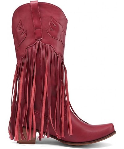 Mid Calf Fringe Cowboy Boots for Women 75 Red $27.43 Boots