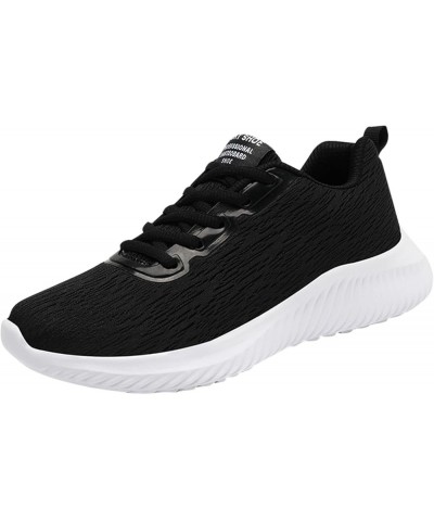 Women's Platform Sport Running Shoes Solid Color Lace-up Flying Knitted Sneakers Z 02-black $16.95 Athletic Shoes