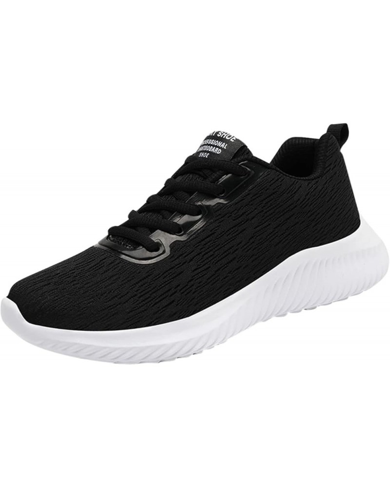 Women's Platform Sport Running Shoes Solid Color Lace-up Flying Knitted Sneakers Z 02-black $16.95 Athletic Shoes