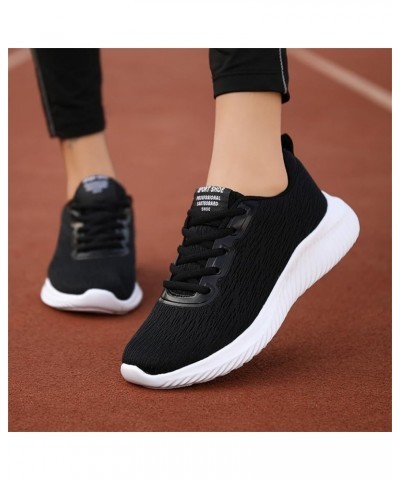 Women's Platform Sport Running Shoes Solid Color Lace-up Flying Knitted Sneakers Z 02-black $16.95 Athletic Shoes